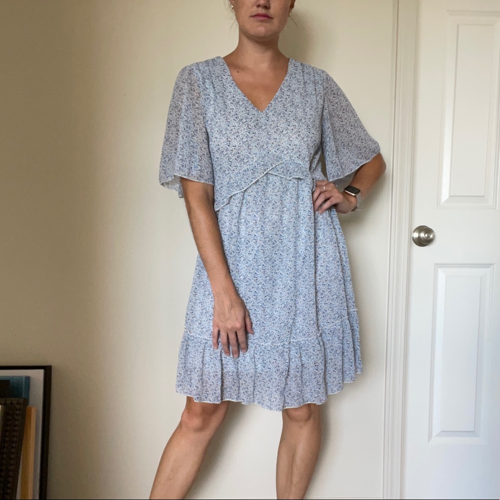 Floral V-Neck Ruffle Print Swing Dress NWT